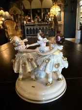 German Dresden Ring Around The Roses 3 Girls Porcelain Lace Figurine