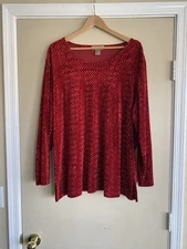Notations Woman Red Crushed Velvet Textured 3X Top Career Holiday Business Shirt