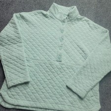 eddie bauer Womens Large Quilted Snap Nech Pullover Sweatshirt Green Mint