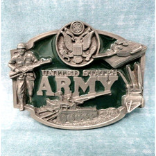 US Army Belt Buckle Soldier Tank Eagle Seal Military Vtg 80s Siskiyou .XTT277