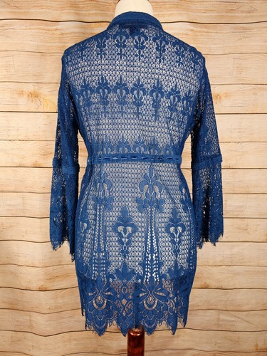 Colleen Lopez Blue Lace Top Coverup Duster Size Large Petite - Picture 2 of 6