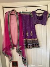 Teal Purple Pink Gold Bandhani Lehenga 3 Piece Size XL 16 Halloween Costume