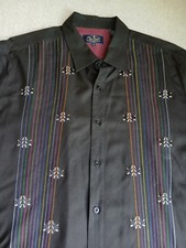 Nat Nast Shirt XL Silk Button Down Embroidered Vented Bowling Camp Preppy