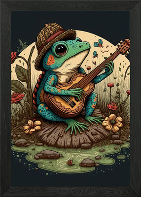 Frosch spielt Banjo gerahmtes Wandbild Poster Leinwanddruck Bild