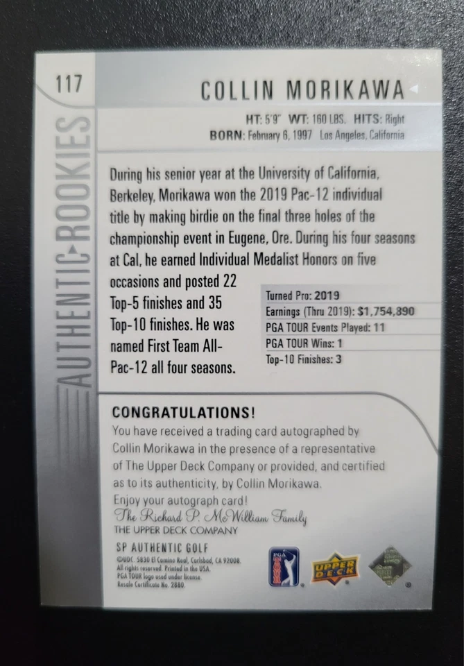 Collin Morikawa 2012 SP Authentic Golf RC On Card Auto /299 - Image 3 of 4