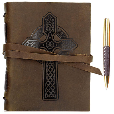 Sovereign-Gear Leather Journal Celtic Cross Notebook Embossed Handmade...