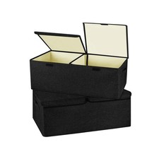 2 Pack Large Linen Fabric Collapsible Storage Bins with Lid and Handles, Wash...