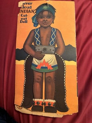 Paper Doll, Blue Feather Indian Cut Out antique 1930s, Kay May s Native American