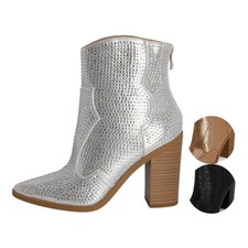 Chariot & Co Wyatt Silver Cowboy Boots for Women &ndash; Sparkly Rhinestone...