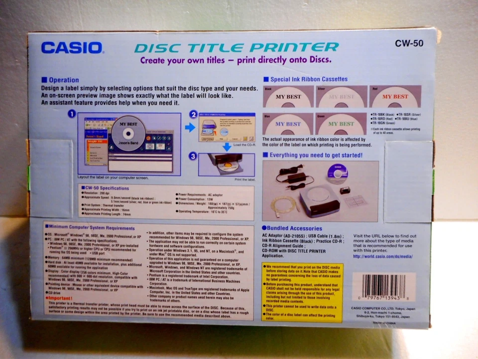 Casio CW-50 CD/DVD Thermal Disc Title Printer Print Directly onto Discs NIB - Image 2 of 3