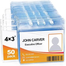 50 Pcs Clear Plastic Extra Thick Horizontal Card Holders, 4x3 Inch Sealable W...