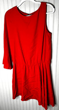 Halston Heritage Dress Womens Large Red One Sleeve Mini Silk $375 KDI051904