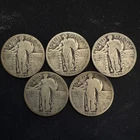 5 Standing Liberty Silver Quarters 1925 1926 1927 1929 1930 90% Silver Lot