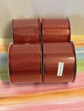 NEW 4 rolls wired edge ribbon 2.5" x 30  red metallic sheer