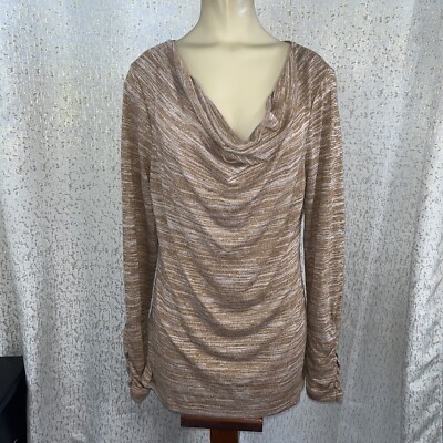 Amber Sun Marbled Tan Long Sleeve Knit Top, Large
