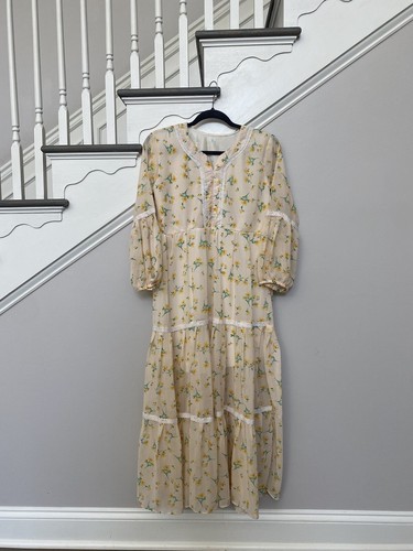 Women's 3 Layer Floral Long Sleeve Laces Maxi Dress Size M - Picture 2 of 13