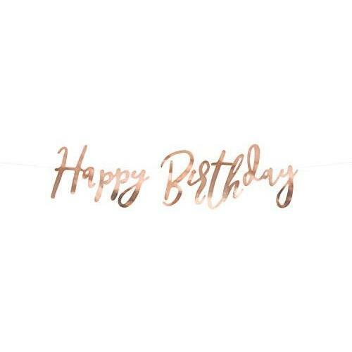 Happy Birthday Rose Gold Shiny Metallic Foil Party Decoration Bunting Banner x1
