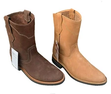 MEN'S WORK BOOTS GENUINE NUBUCK LEATHER PULL ON TAN / MOCA SAFETY WESTERN BOTAS
