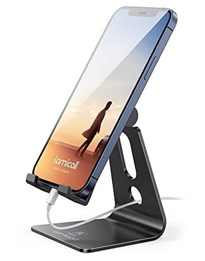 Adjustable Cell Phone Stand, Desk Phone Holder, Cradle, Dock, Compatible Black