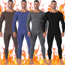 Men Thermal Winter Fleece Lined Long Johns Base Layer Top Bottom Underwear Set