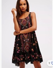 Intimately Free People Annka Boarder Slip Dress Black Combo Women's Boho XS