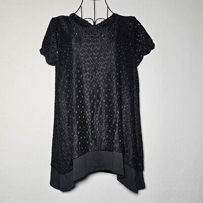 Simply Vera Wang Black Short Sleeve Tunic Lace Layered Top XS