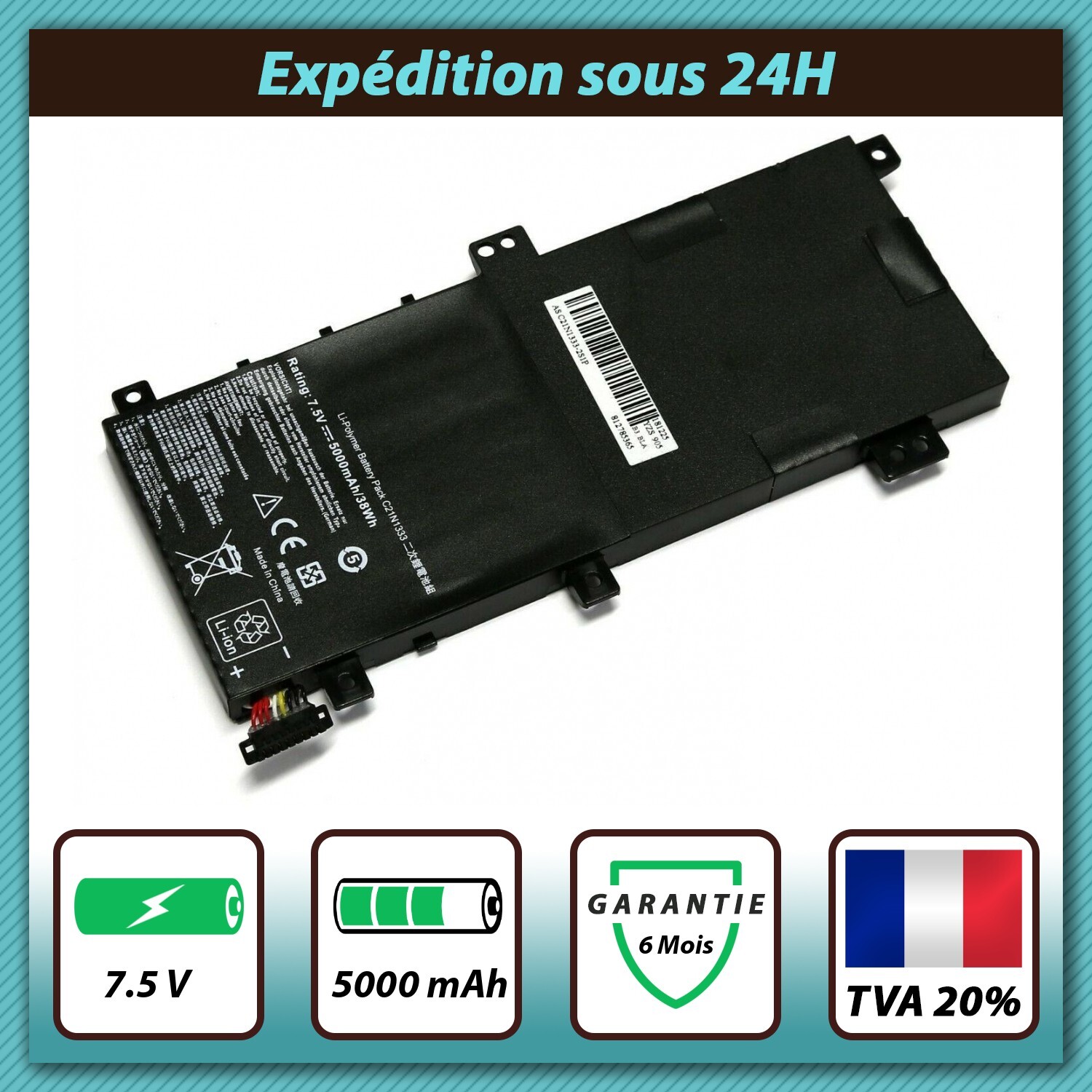 Batterie ASUS C21N1333 pour ordinateurs portables TP550LA et TP550LD 7.5V