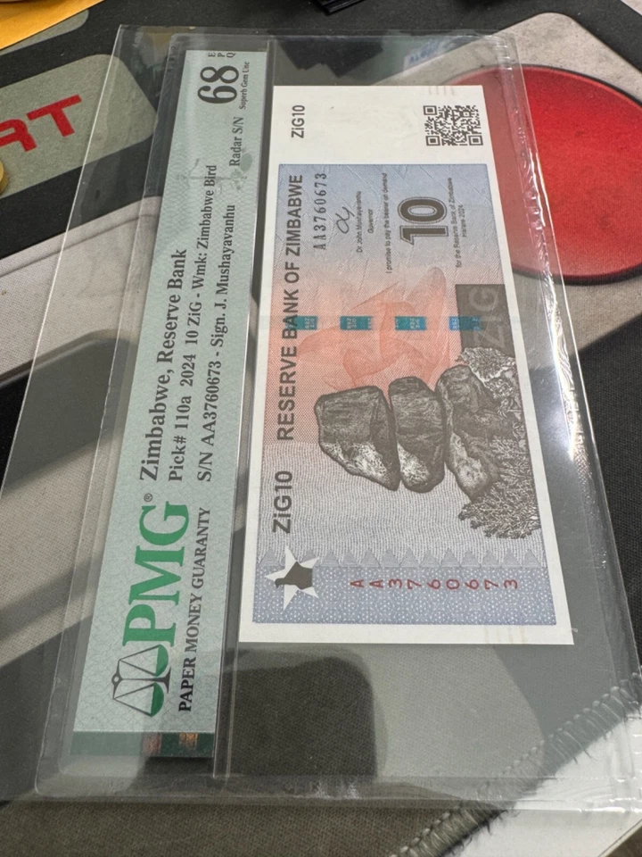 PMG Zimbabwe 10 Zig Gold Banknote, SUPERB GEM UNC, AA/2024, QR Code, 68 EPQ - Image 3 of 4