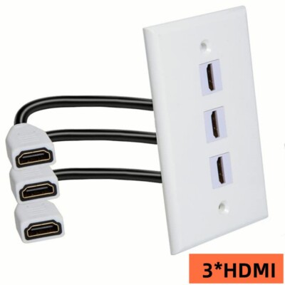 3 Port 4K HDMI Wall Plate Panel Cover Coupler with Pig Tail HDMI Cable Fr TV PS3