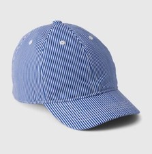 New Gap Kids Blue Striped Denim Cotton Hat Patch Baseball Cap S/M M/L