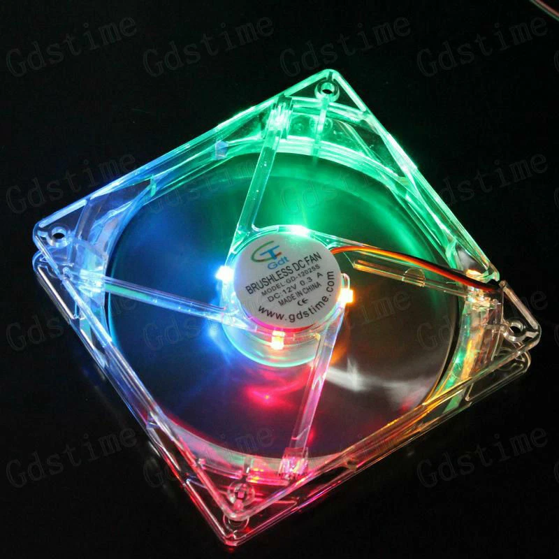 1225 Red green yellow blue LED 120mm Quiet PC Case Fan 3pin 12V 120mm 25mm G37 - Image 2 of 3
