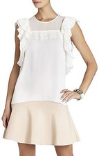 NEW BCBG MAX AZRIA WHITE KATERINA RUFFLED WQR1Q199/AS39 TOP SIZE XS