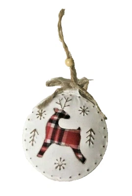 Décoration de Noël en métal et tissu boule arbre de Noël renne 11 cm - Photo 1/4