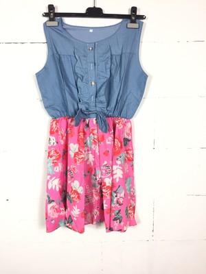 Ladies summer dress sleeveless holiday beach dress flutes blue / pink s