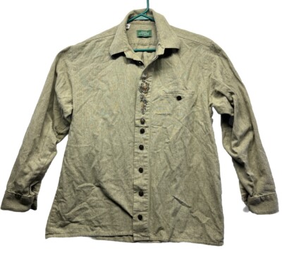 Luis Steindl Mens Green Embroidered Long Sleeve Cotton Shirt Large Europe Made