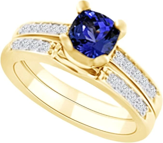 1.4Ct Simulated Blue Tanzanite & Natural Diamond Solitaire Ring in 14k Gold - Image 3 of 4