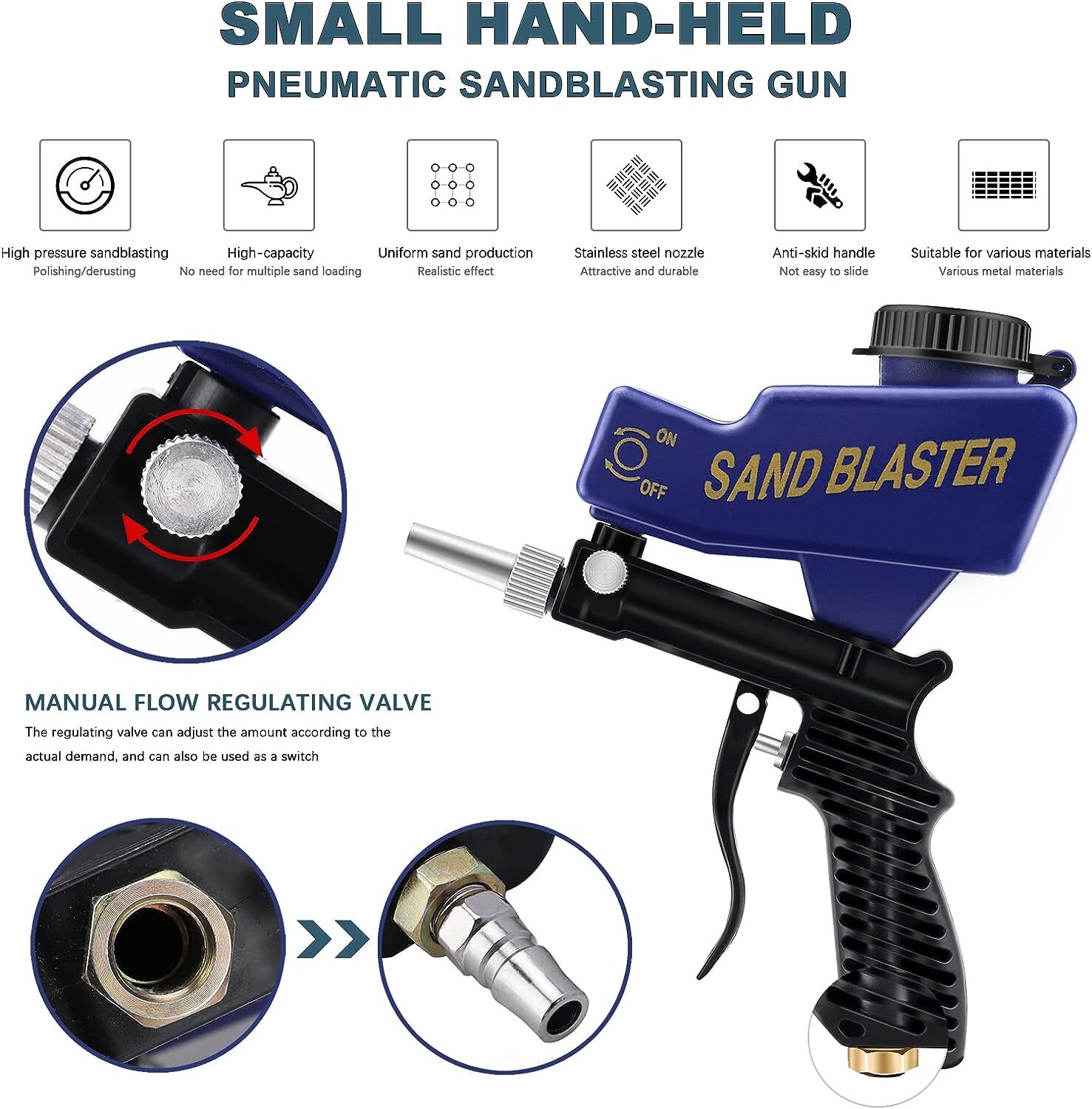 Gravity Sand Blaster Gun Soda Spray Tool Air Compressor Pneumatic