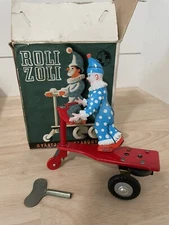Vintage Toy Roli Zoli Wind-up Tin Clown Scooter from Hungary Original Box & Key