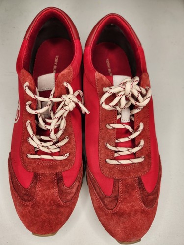 Slightly Used Tory Burch Womens 11 Annie Nylon Runner w/ Red and White Suede