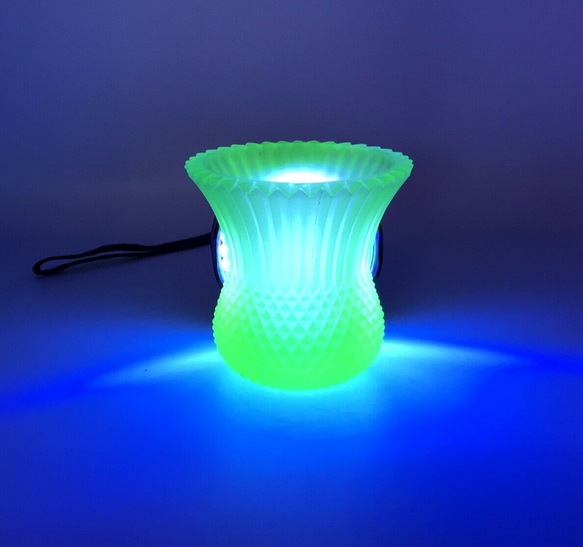 Vintage Faroy Uranium Vaseline Green Frosted Glass Votive Candle Holder 3 1/2"