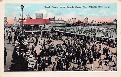 Atlantic City NJ Pier Fatima Cigarettes Tobacco Advertising Sign Vtg Postcard W6