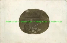 RPPC ca 1911-1920 Unidentified Man Small Flat Dinghy Rowboat Water Fishing Pole