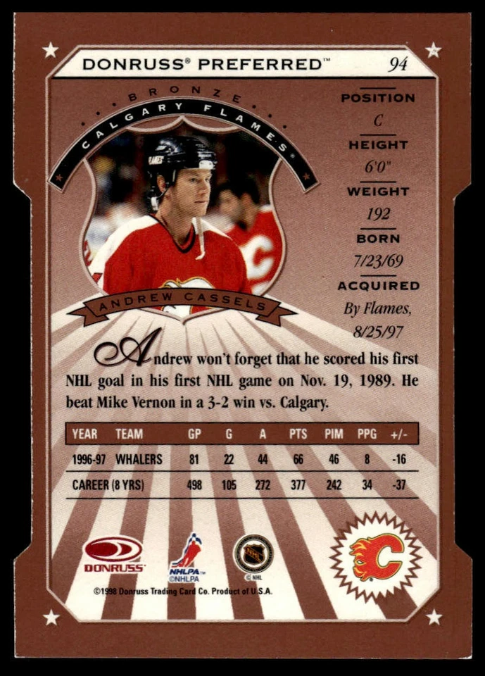 1997-98 Donruss Preferred #94 Andrew Cassels Cut to the Chase - Image 2 of 2