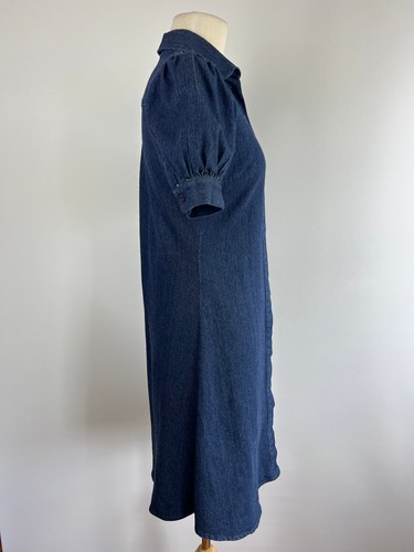LEONARD STREET Size 8 Cute Dark Denim Short Puff Sleeve Shirt Dress Stretchy - Picture 5 of 9