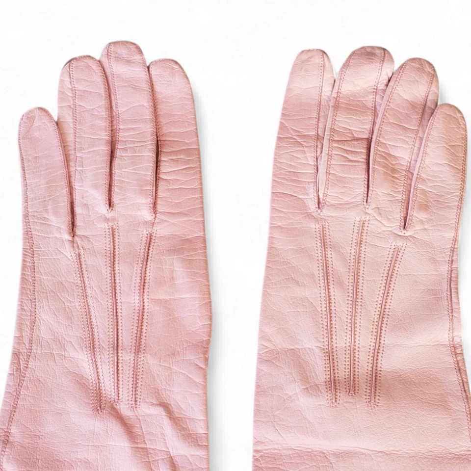 Guantes de cuero vintage Gant Perrin Francia debajo del codo rosa piel para niños talla 7 Foto 4 de 4