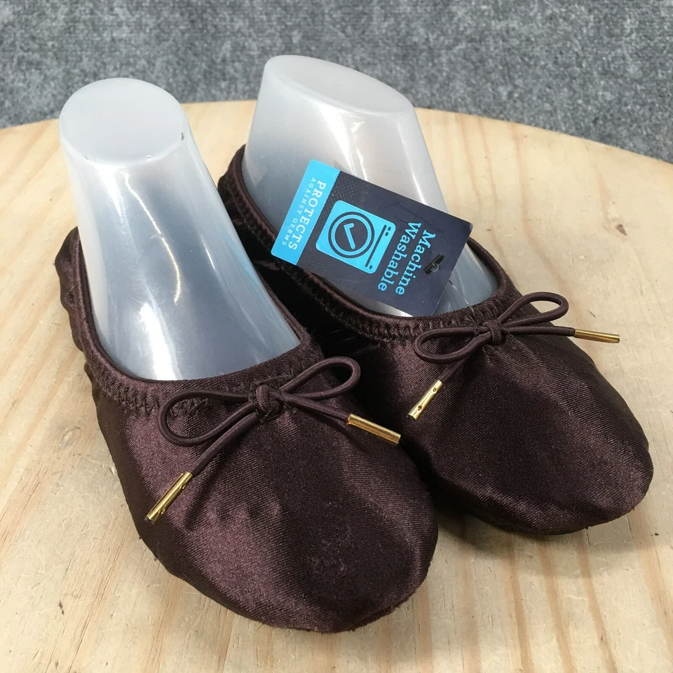 Sapatos Isotoner Feminino 5-6 Sloan Cetim Sapatilhas de Balé Marrom Conforto Biqueira Redonda - Imagem 3 de 4