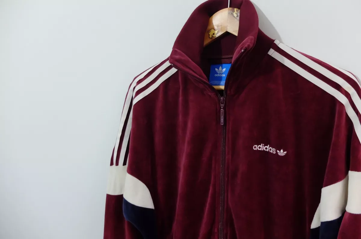 Adidas Originals Velvet Velour Track jacket S Burgundy trefoil Challenger  VGC | eBay