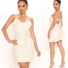 Fashion Nova cream sage satin spaghetti straps mini dress size large NWT