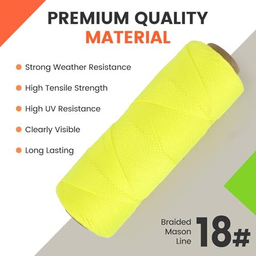 Mason Line Braided Nylon - 250 Ft, Gold Color, #18 Size, 160 Lb Test (Made In USA) Masonry String Lines