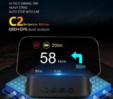C2 Car HUD Head Up Display OBD2 Mirror GPS Navigation RPM Speedometer Overspeed